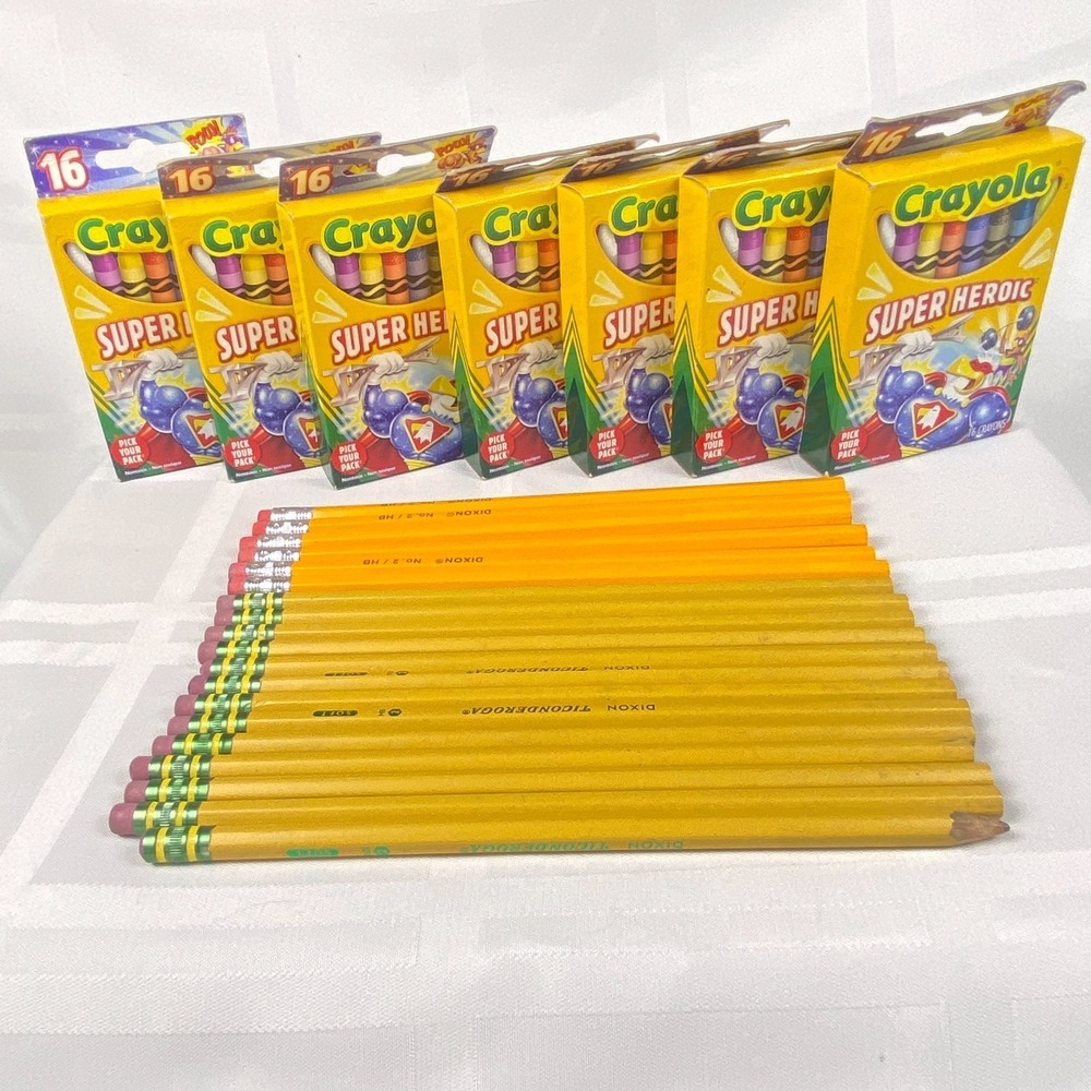 Lot of 7: Crayola Super Heroic Color Pack Crayons, 16 Colors/Box. #2‎ Pencils